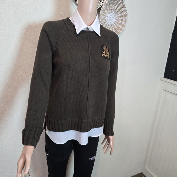 LAUREN RALPH LAUREN Womens Sweater Layered Bullion Patch Logo Brown Small - Picture 16 of 16